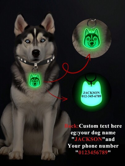 Placas de identificación personalizadas para perro Husky Siberiano de color fosforescente, etiquetas de mascotas personalizadas para evitar la pérdida de la raza Husky Siberiano