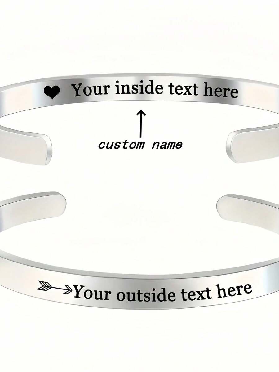 1pc Multi-Color Optional Personalized Letter Carved Stainless Steel Bracelet Brushed Matte Bracelet Simple Casual Style Creative Gift For Women
