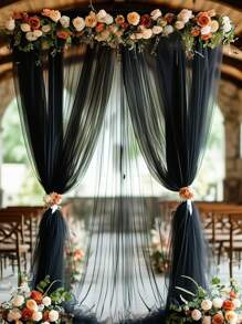 Elegant Black Wedding Arch Curtains 26.2 Feet - 315 Inches Deep Red Chiffon, Perfect For Romantic Ceremonies, Engagements, Valentines, Etc. - Versatile Decorations For Thanksgiving, Christmas, And Special Occasions - Multicolor - View 2