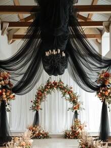 Elegant Black Wedding Arch Curtains 26.2 Feet - 315 Inches Deep Red Chiffon, Perfect For Romantic Ceremonies, Engagements, Valentines, Etc. - Versatile Decorations For Thanksgiving, Christmas, And Special Occasions - Multicolor - View 1