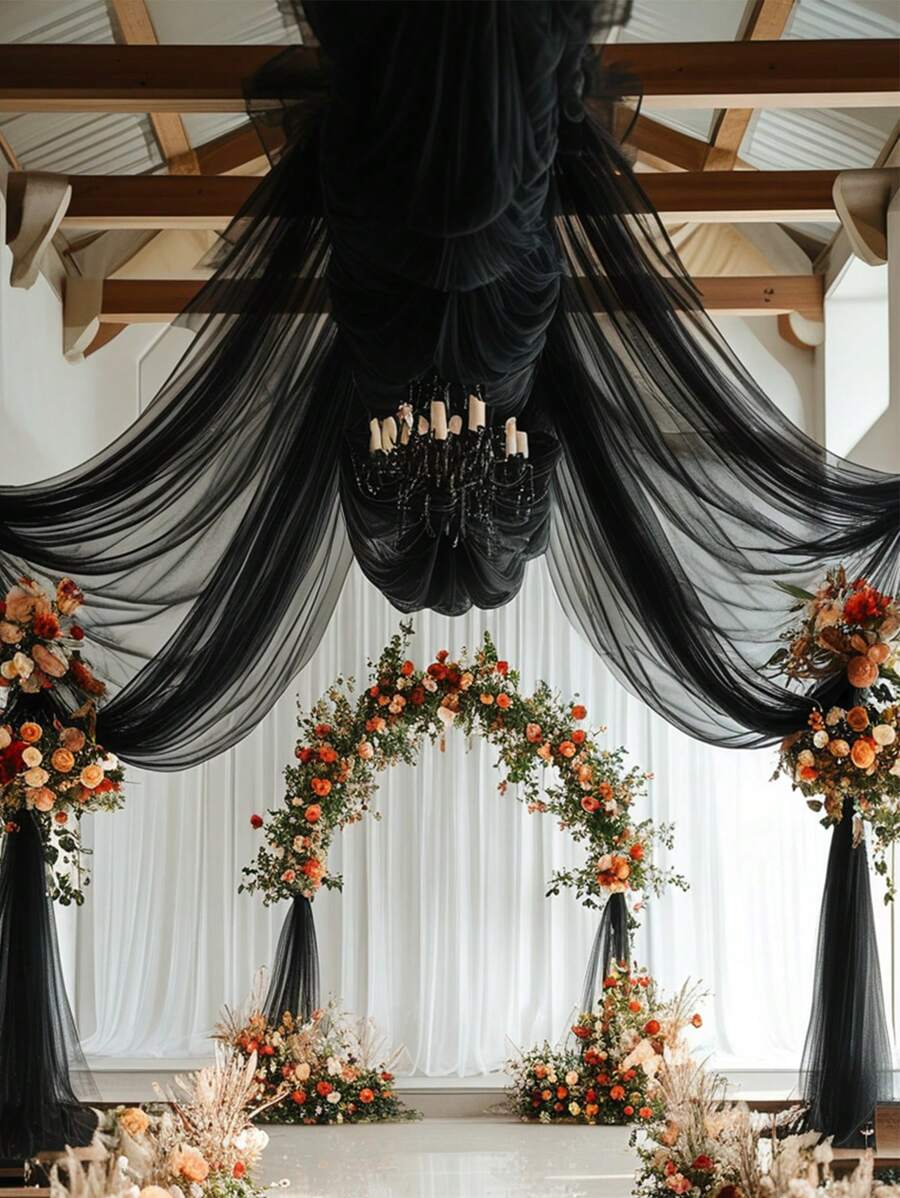 Elegant Black Wedding Arch Curtains 26.2 Feet - 315 Inches Deep Red Chiffon, Perfect For Romantic Ceremonies, Engagements, Valentines, Etc. - Versatile Decorations For Thanksgiving, Christmas, And Special Occasions - Multicolor - View 1