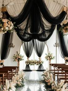 Elegant Black Wedding Arch Curtains 26.2 Feet - 315 Inches Deep Red Chiffon, Perfect For Romantic Ceremonies, Engagements, Valentines, Etc. - Versatile Decorations For Thanksgiving, Christmas, And Special Occasions - Multicolor - View 4