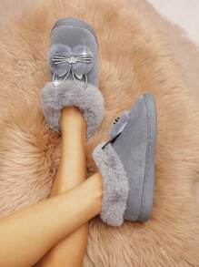 女士中筒雪地靴，2024冬季新款小众品牌厚底毛绒短靴，保暖筒靴，保暖内衬鞋，短靴，韩版，2024冬季保暖加厚短靴，女士棉靴 - 貓頭灰 - 查看 3