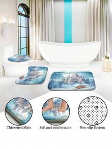 1 bộ/4 bộ phòng tắm họa tiết lâu đài rừng Giáng sinh, rèm tắm chống thấm nước có 12 móc, thảm phòng tắm, thảm chùi chân hình chữ U, nắp bồn cầu, vách ngăn phòng tắm, phụ kiện phòng tắm, đồ trang trí phòng tắm - Nhiều màu - Xem 6