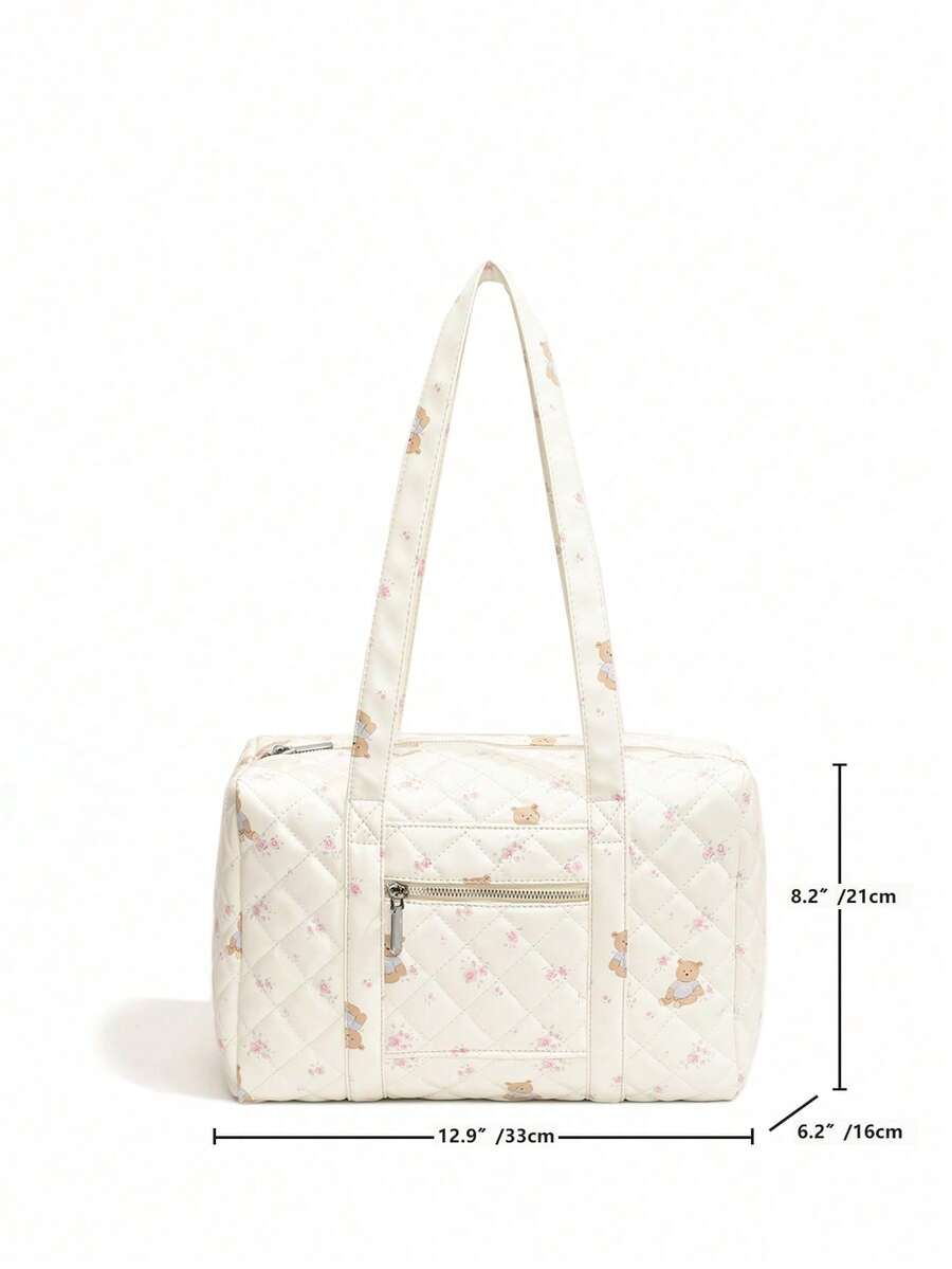 New Versatile Cute Printed PU Leather Handbag, Lightweight Casual