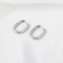 1 Cặp bông tai thép không gỉ mạ vàng 18K hình bầu dục trơn, phong cách thanh lịch cổ điển phù hợp để phụ nữ đeo hàng ngày - bông tai - Xem 10