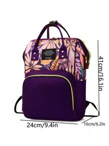 1pc Random Leaf Graphic Large Capacity Backpack,Leaf Print Diaper Bag, Top Handle Mommy Backpack, Casual Travel Daypack With Bottle Pockets,Mummy Bag Casual Versatile Multi Functional For Outdoor Travel(Random Leaf Graphic), School Backpack - Purple - View 2