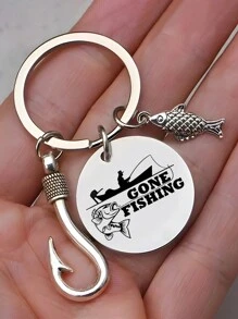 1 pieza Llavero con colgante de piedras preciosas diseñado para entusiastas de la pesca, unisex, accesorio de pesca, regalo, accesorio para coche, accesorio para bolso, encanto escolar, gótico lindo Y2K