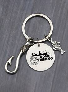 1 pieza Llavero con colgante de piedras preciosas diseñado para entusiastas de la pesca, unisex, accesorio de pesca, regalo, accesorio para coche, accesorio para bolso, encanto escolar, gótico lindo Y2K