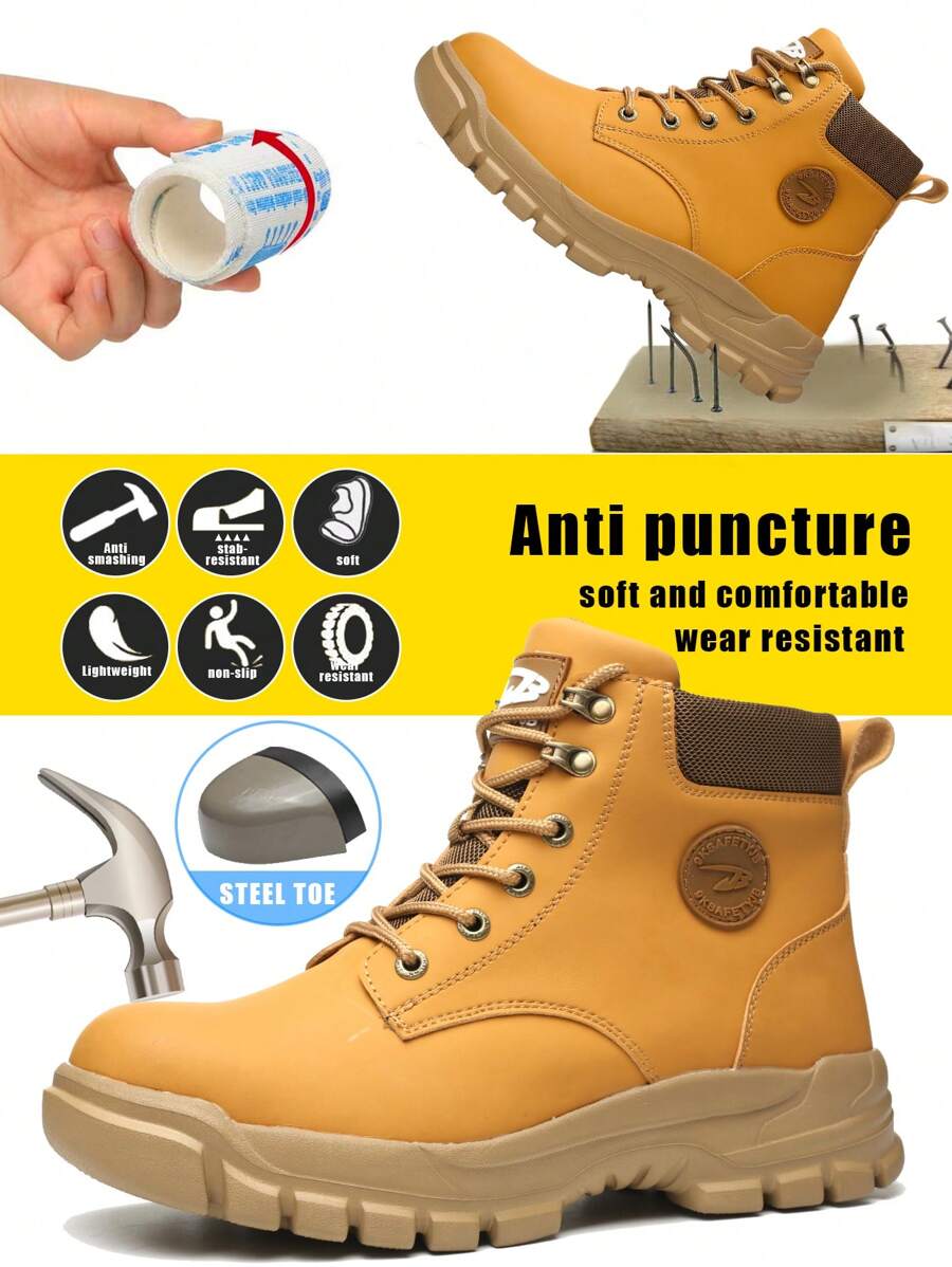 Große Größen Herren High-top Stahlkappe Schutzschuhe, Bequeme Sportschuhe - Gelb - Übersicht 1