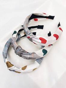 3 件套女士优雅心形纯色面料头带，甜美日常佩戴发饰 - 彩色 - 查看 3