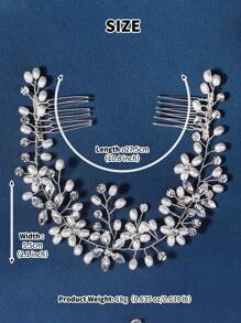 1pc Pearl & Rhinestone Comb Bridal Hair Accessory For Women, Handmade Elegant Boho Tiaras