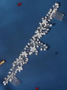 1pc Pearl & Rhinestone Comb Bridal Hair Accessory For Women, Handmade Elegant Boho Tiaras