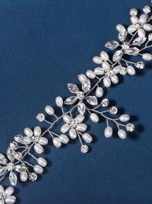 1pc Pearl & Rhinestone Comb Bridal Hair Accessory For Women, Handmade Elegant Boho Tiaras