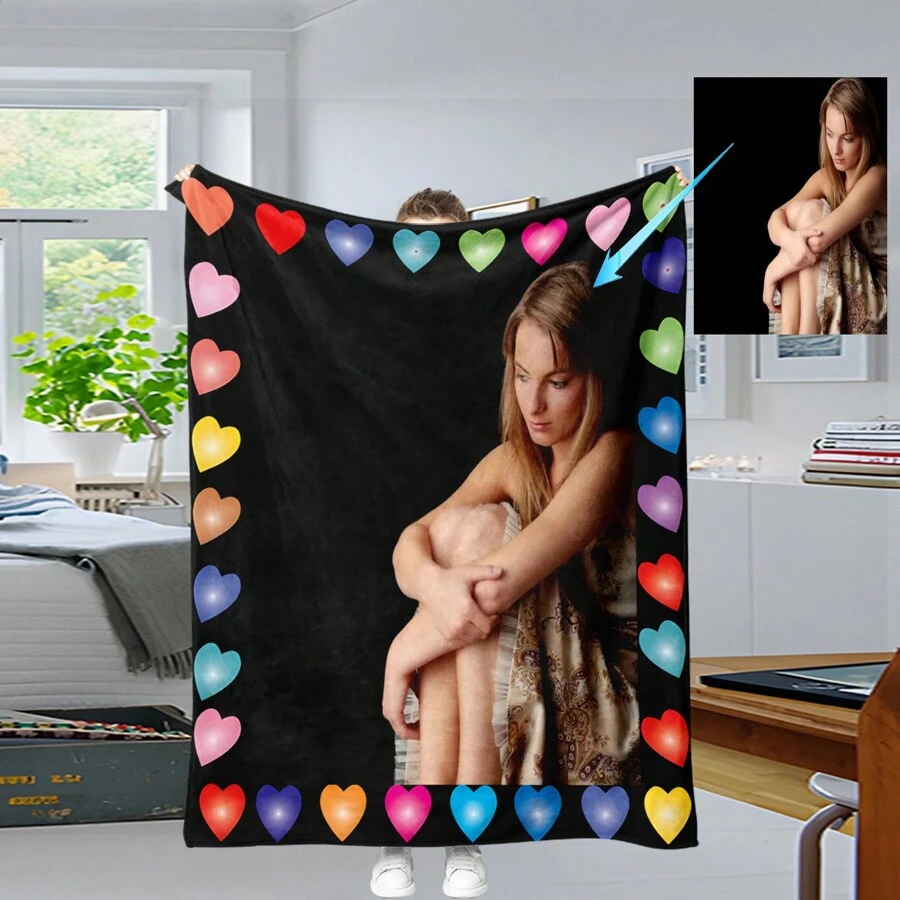 1 Pack, Custom-Made Care Bubble Flannel Blanket, Custom-Made Couple And Family Photos, Personal Art Photos Or Custom Pet Photos And Text Are Perfect Gifts For Father's Day, Mother's Day Or Pet Lovers - Full Pattern Customization - View 1