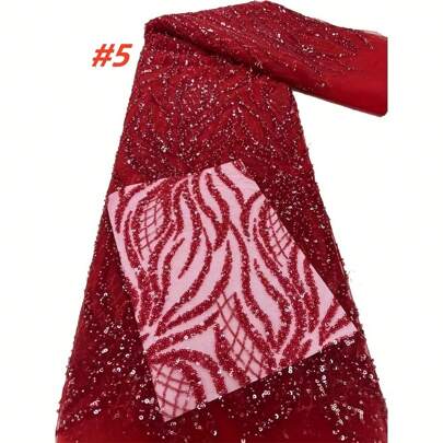 Handgefertigter Perlen-Französisch-Spitze Stoff, 2024 hochwertiger afrikanischer roter Pailletten-Spitze Stickerei nigerianischer Hochzeitsspitzenstoff zum Nähen