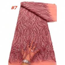 Hand-Beaded French Lace Fabric 2024 High Quality African Red Sequin Lace Embroidery Nigerian Wedding Lace Material Sewing - Multicolor - View 5