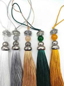 6 件 10 厘米莲花葫芦装饰吊球带流苏珠，DIY 配件 - 灰色 - 查看 4