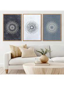 Bộ 3 bức tranh vải canvas không khung họa tiết mandala trung tính hiện đại thời trung cổ trang trí tường trừu tượng hình vòng tròn hình học - Nhiều màu - Xem 2