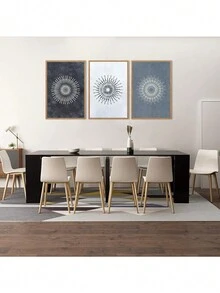 Bộ 3 bức tranh vải canvas không khung họa tiết mandala trung tính hiện đại thời trung cổ trang trí tường trừu tượng hình vòng tròn hình học - Nhiều màu - Xem 4