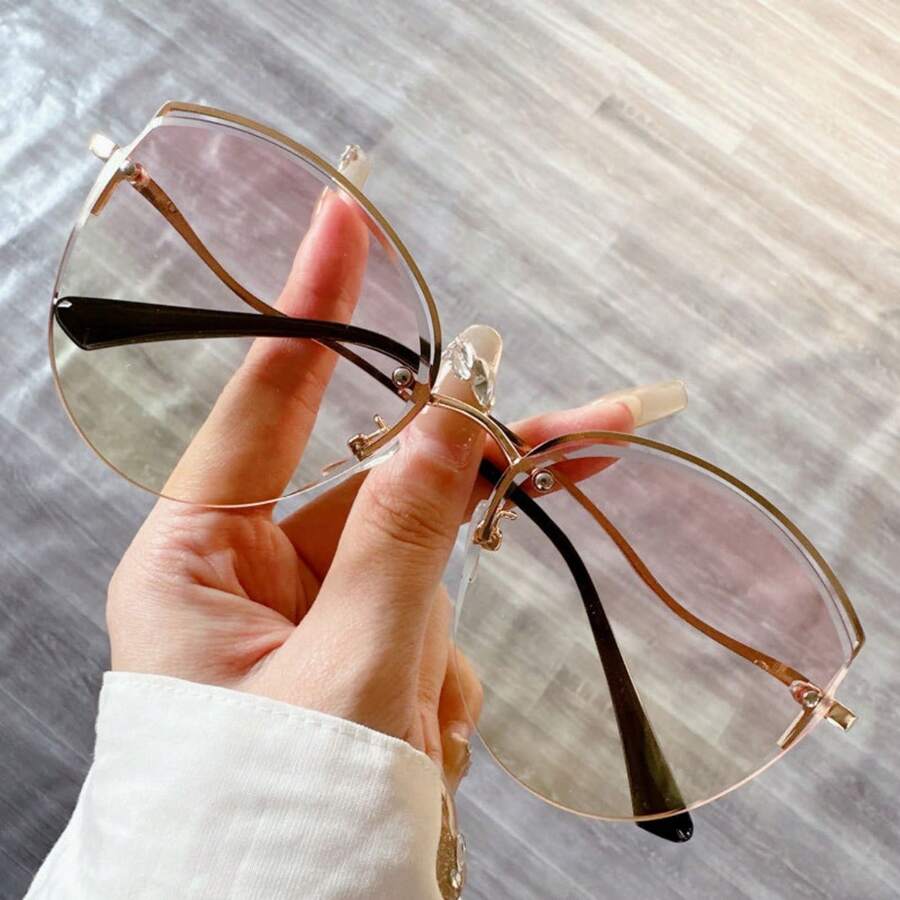Kính thời trang mắt mèo viền không gọng mới, Kính thời trang màu chuyển sắc cổ điển quá khổ hợp thời trang, Phong cách Boho thanh lịch giản dị phù hợp với mọi mùa, Kiểu dáng unisex phong cách đường phố và phù hợp với áo len, áo khoác, áo nỉ, quần da và quần túi hộp - Vàng - Xem 1