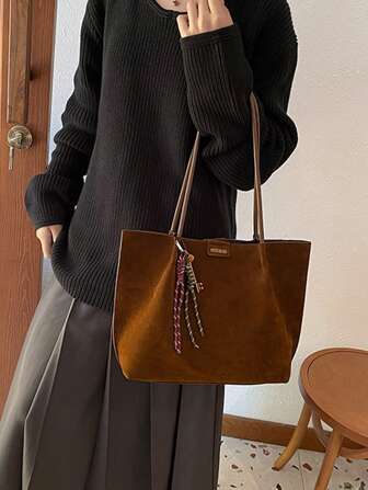 Bolso de mano para mujer de otoño e invierno, de color marrón café, simple y casual, de gran capacidad, ideal para ir al trabajo o viajar, bolso de hombro ligero y versátil para mujer