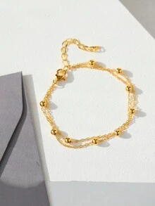 1 chiếc Vòng tay ngọc trai hai lớp chất lượng cao thời trang thanh lịch tối giản dành cho phụ nữ - Vàng - Xem 2