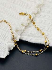 1 chiếc Vòng tay ngọc trai hai lớp chất lượng cao thời trang thanh lịch tối giản dành cho phụ nữ - Vàng - Xem 3