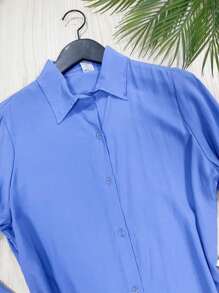 Women's Shirt In Beautiful Viscose Fabric - Baby Blue - View 3
