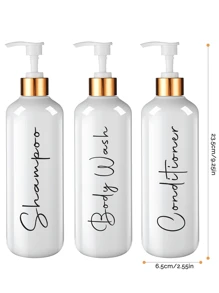 3-Pcs 500ml White Refillable Shampoo & Conditioner Dispenser Set - Stylish Pump Bottles For Bathroom Storage - Durable, Leak-Proof Space-Saving Design Home Bathroom Decor Summer Back To School - White - View 5