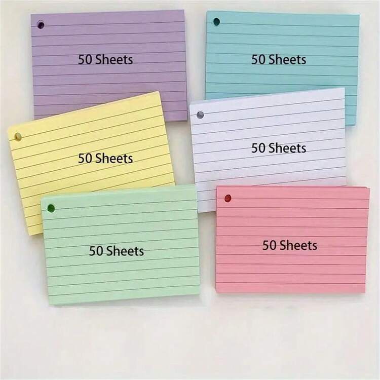 Set de 6 blocs de notas con líneas por ambos lados, artículos de papelería para aprendizaje y oficina, notas adhesivas de colores - Multicolor - Añade 7