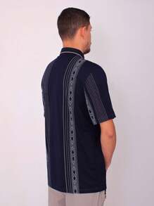 Men's Cotton Polo Shirt With Pocket - 藏蓝色 - 查看 2