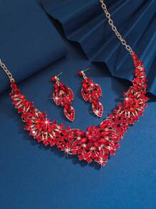 3pcs/Set Fashionable Exaggerated Colored Crystal & Rhinestone Necklace Earrings Bracelet Set, Perfect For Ladies' Wedding & Party Jewelry Gift