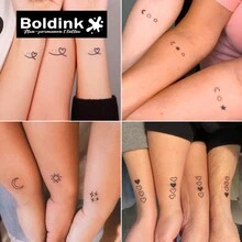 Boldink Hình xăm tạm thời - Thiết kế hình ngôi sao, mặt trăng, trái tim, mặt trời, không thấm nước, đơn giản và chân thực, kéo dài 1-2 tuần, trải nghiệm hình xăm thú vị cho người mới bắt đầu, hình xăm bán vĩnh viễn không cần cam kết, dễ thương và tinh tế - màu đen - Xem 3