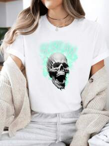 Oversized Style For Women, Scream Skull T-Shirt, Unisex, 100% Cotton, Comfortable And Edgy, Perfect For Halloween And Alternative Fashion Lovers, A Must-Have For Your Wardrobe, Loose Type T-Shirt For Women