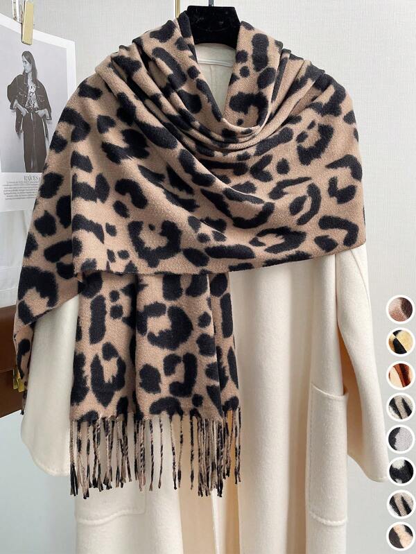 1pc Women Leopard Tiger Print Scarf Windproof Extra Soft Cashmere Feel Shawls And Wraps Throw Winter Fall Warm Daily Use Evening Dresses Travel Office Wedding And Gift Accessories Women