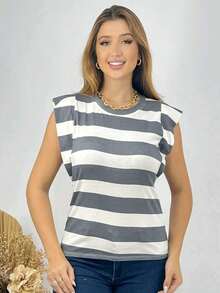 Women's Basic T-Shirt With Wide Shoulders, One Size Fits Up To One (G) - Xám - Xem 3