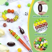 10/40pcs Sports Ball Themed Silicone Round Beads, All Kinds Of Football, Baseball, Basketball, Baseball Pattern Silicone Loose Beads,Jewelry Making DIY Necklace Bracelet Keychain Pendant Bead Pen Handmade Accessories And Home Decoration Craft Supplies