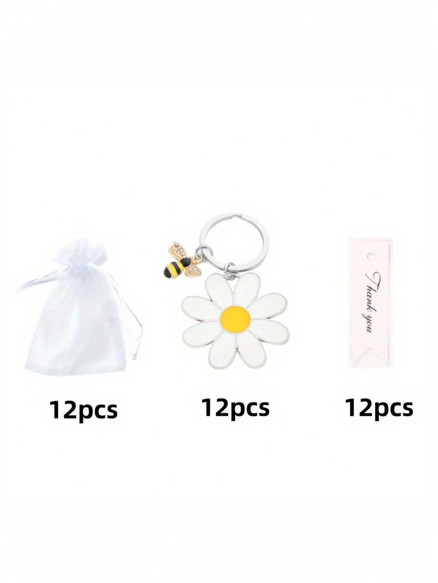 36 món, Túi đựng quà tặng tiệc hình con ong và hoa hướng dương dễ thương, Bộ quà tặng kèm móc khóa hình con ong dễ thương, Túi vải organza màu trắng và Thẻ Kraft cảm ơn, Quà tặng móc khóa cho mẹ, bạn bè, chị em gái, đồng nghiệp và nhân viên - Ong và hoa hướng dương 36 cái-LY - Xem 1