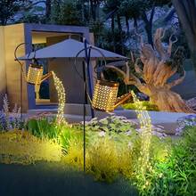 太阳能老式金属水壶形洒水灯，带 LED 灯串，带瀑布效果的悬挂花园雕塑，适用于草坪、小路、花园、庭院、阳台、人行道的太阳能充电装饰灯 - 多色光 - 查看 7