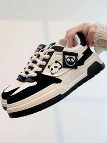 2024秋季白色鞋子厚底女鞋时尚学生款熊猫设计运动鞋休闲 - 黑色 - 查看 2