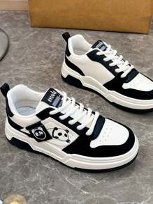 2024秋季白色鞋子厚底女鞋时尚学生款熊猫设计运动鞋休闲 - 黑色 - 查看 3