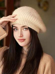 1pc Women Autumn Beret Hat, Simple Solid Color, Button Decoration, Versatile, Leisure Beanie, Retro Artist Cap, Elegant, Warm Halloween - Multicolor - View 19