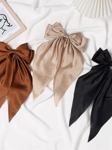 3/1 件装女童丝缎蝴蝶结发夹，大号蝴蝶结长丝带可爱发饰，蝴蝶装饰时尚金属发夹