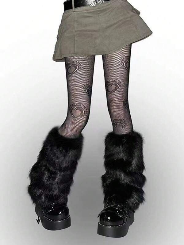 1pc Solid Color Fluffy Leg Warmer Plush Knit Cuff Leg Warmers For Women, Warm Boots Cover, Autumn Winter