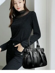 KAIDIFEINIROO 高品质软皮女士单肩斜挎包 2025 大容量奢华手提包品牌设计师手提包 - 黑色 - 查看 6