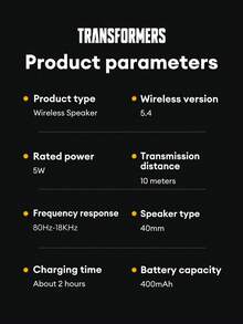 TRANSFORMERS TF-Y13 蓝牙音箱，TWS 联动，家庭卡拉 OK，大音量，环绕音质，户外/车载，便携式，超重低音，高品质音频，持久电池，迷你无线音箱 - 黑色 - 查看 9