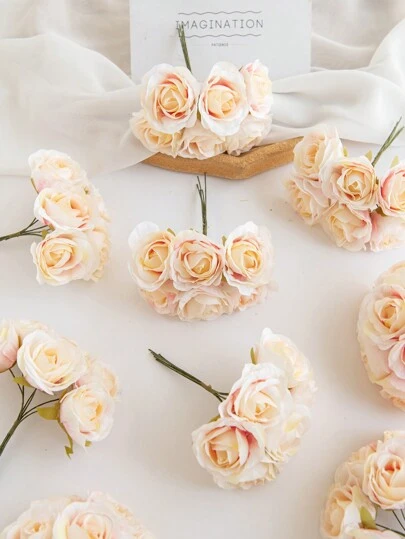 1 Bundle (6 Heads) Artificial Bouquet MINI Rose Bud Letter DIY Wreath Material Candy Box Accessories Home Wedding Decoration Bride Wrist Flower Chest Flower Headflower Material Valentine's Day New Year Decoration Birthday Party Cake Accessories