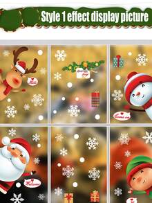 80 件圣诞窗贴套装，节日驯鹿、圣诞老人和雪人贴花，适用于玻璃表面的非粘性节日装饰品，鲜艳的红纸，易于使用 - 非常适合圣诞快乐庆祝活动，圣诞贴纸圣诞老人雪人玻璃贴纸窗户展示雪花麋鹿贴纸窗户贴纸双面效果，时尚节日礼物 - 彩色 - 查看 6