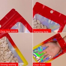 100pcs Ombre Iridescent Blue & Green Contrast Color Sealing Pouches, Cute Cartoon Jewelry Self-Sealing Bags, Snacks Food Packaging Bags, Scrunchie Plastic Bags, Unique Packaging Self-Seal Bags, Holiday Celebration Party Supplies, New Year, Valentine's Day Gift Bags - Red and Yellow Gradient Color - View 5